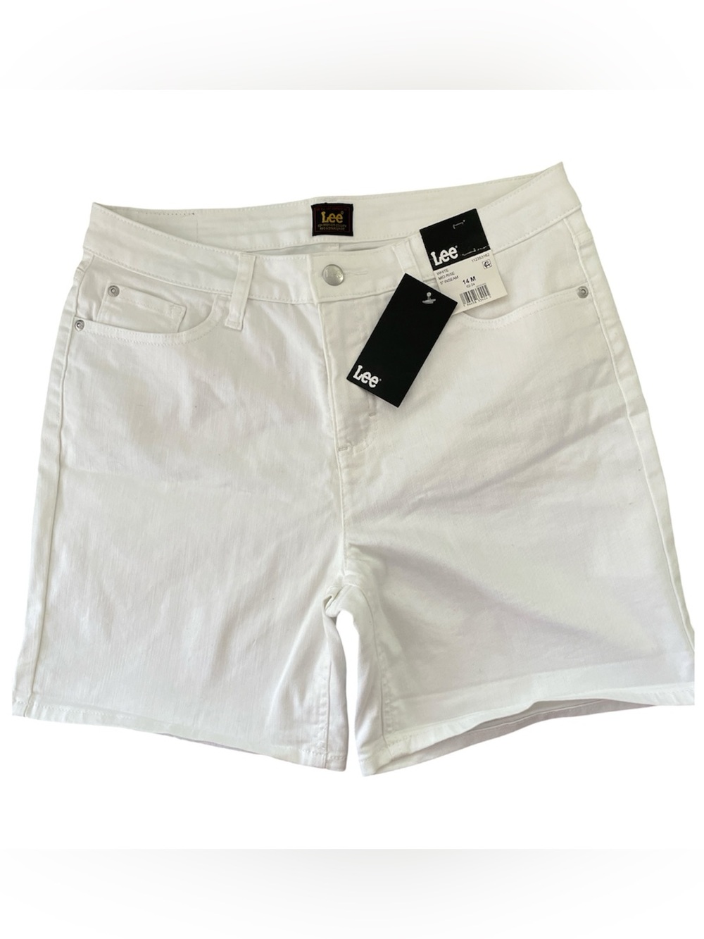 Lee White Denim Mid Rise 5” Inseam Jean Shorts 14 M